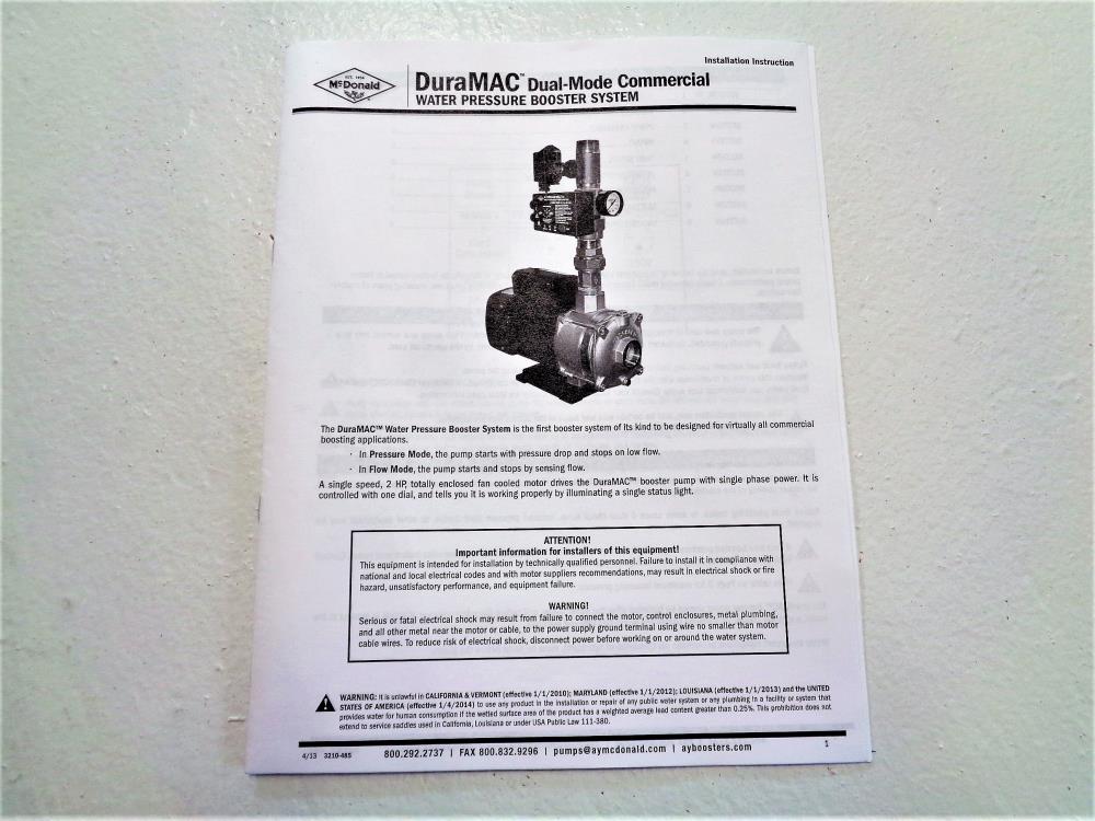 A.Y. McDonald DuraMAC Simplex Booster Pump System 17060C070PC2-S